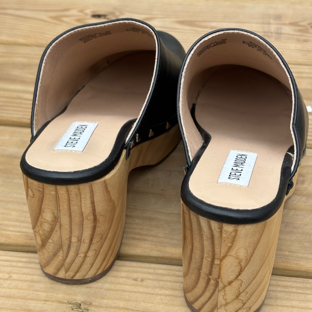 Steve Madden Black Brooklyn Clogs Mules Slides Boho Chic wooden bottom Size 8 - Picture 7 of 10